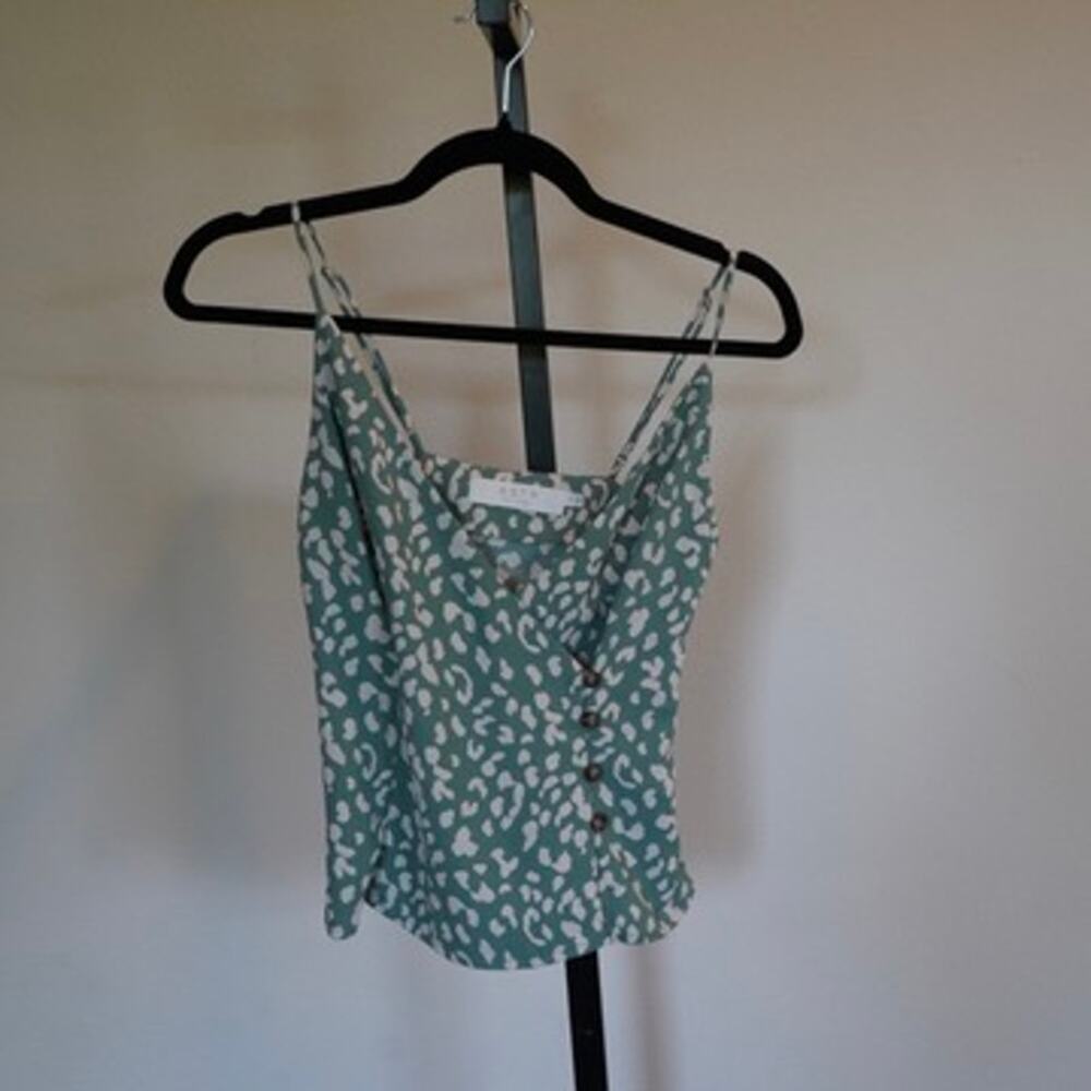 Astr Cami Sleeveless Blouse Faux Wrap Top Green Womens Size XS